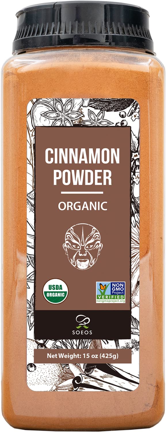 Soeos Organic Cinnamon Powder, Cinnamon, Ground Cinnamon, Cinnamon Sticks, 100% Raw, Non-Gmo, Kosher Certified, Cinnamon Seasoning Spice For Coffee, Baking, Cooking And Beverages 15 Oz (425G)