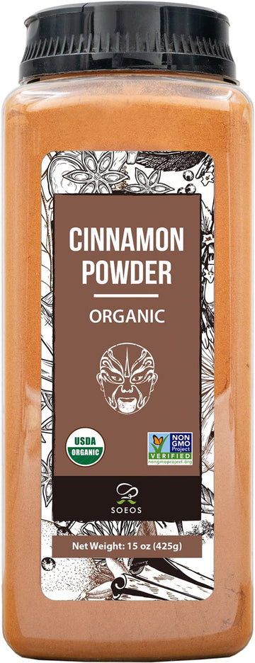 Soeos Organic Cinnamon Powder, Cinnamon, Ground Cinnamon, Cinnamon Sticks, 100% Raw, Non-Gmo, Kosher Certified, Cinnamon Seasoning Spice For Coffee, Baking, Cooking And Beverages 15 Oz (425G)