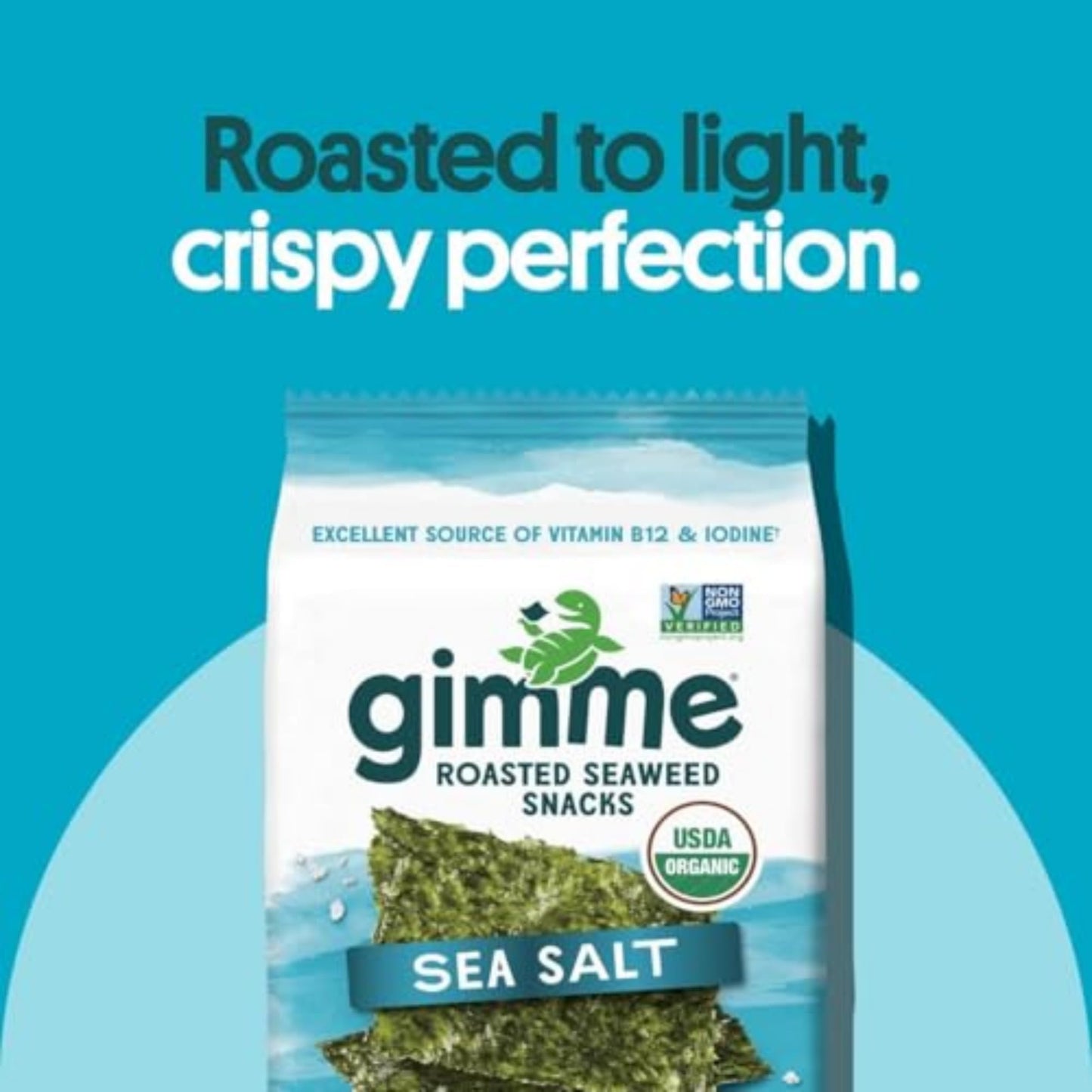 Gimme Seaweed Organic Premium Roasted Seaweed Snacks, Sea Salt, 6 Count, Keto, Vegan, Gluten-Free, Great Source Of Omega3S And I