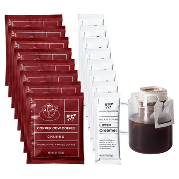 Copper Cow Coffee Premium Vietnamese Coffee: Single-Serve Churro Lattes (8 Lattes, Includes: 8 Churro Coffees & 8 Milk Creamers)