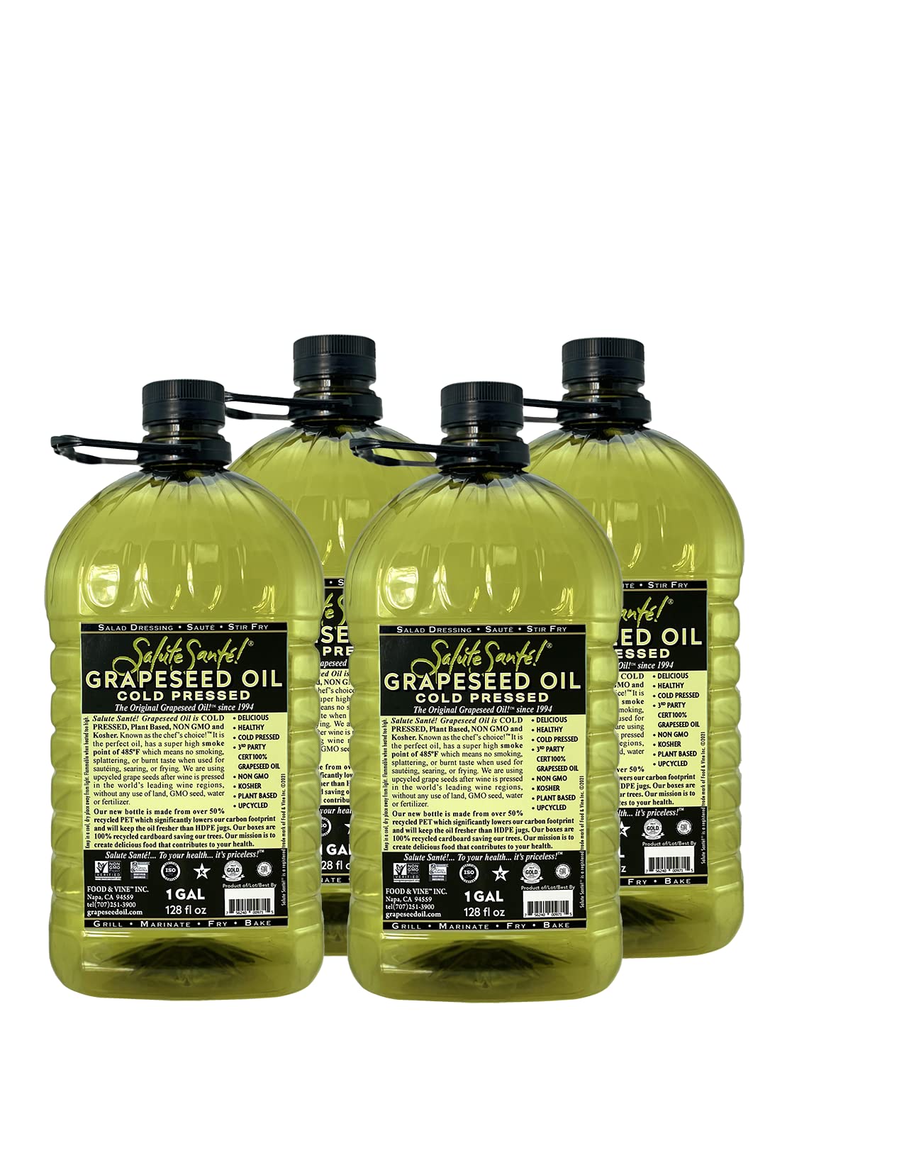 Salute Sante! Cold Pressed Grapeseed Oil, Non-GMO, Vegan, 128 Fl Oz (Pack of 4)