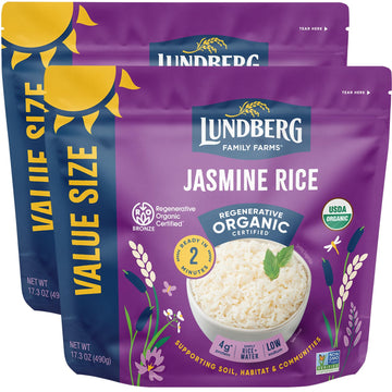 Lundberg Rice, Microwave or Stovetop, 2-Pack - White Jasmine, Long-Grain, Fluffy & Aromatic, Ready in 2 Minutes, Regenerative Or