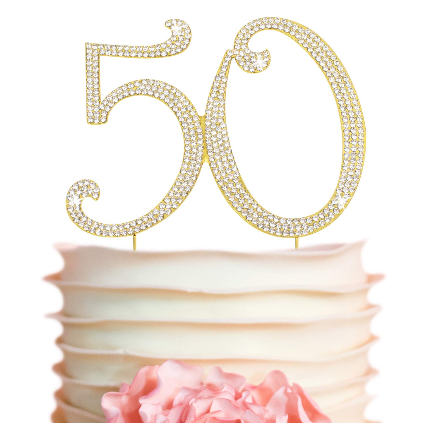 Crystal Creations 50 Cake Topper - Gold Metal Rhinestone Decoration, 10.98x6.5x0.2 Inch, Ideal for 50th Birthday or Anniversary