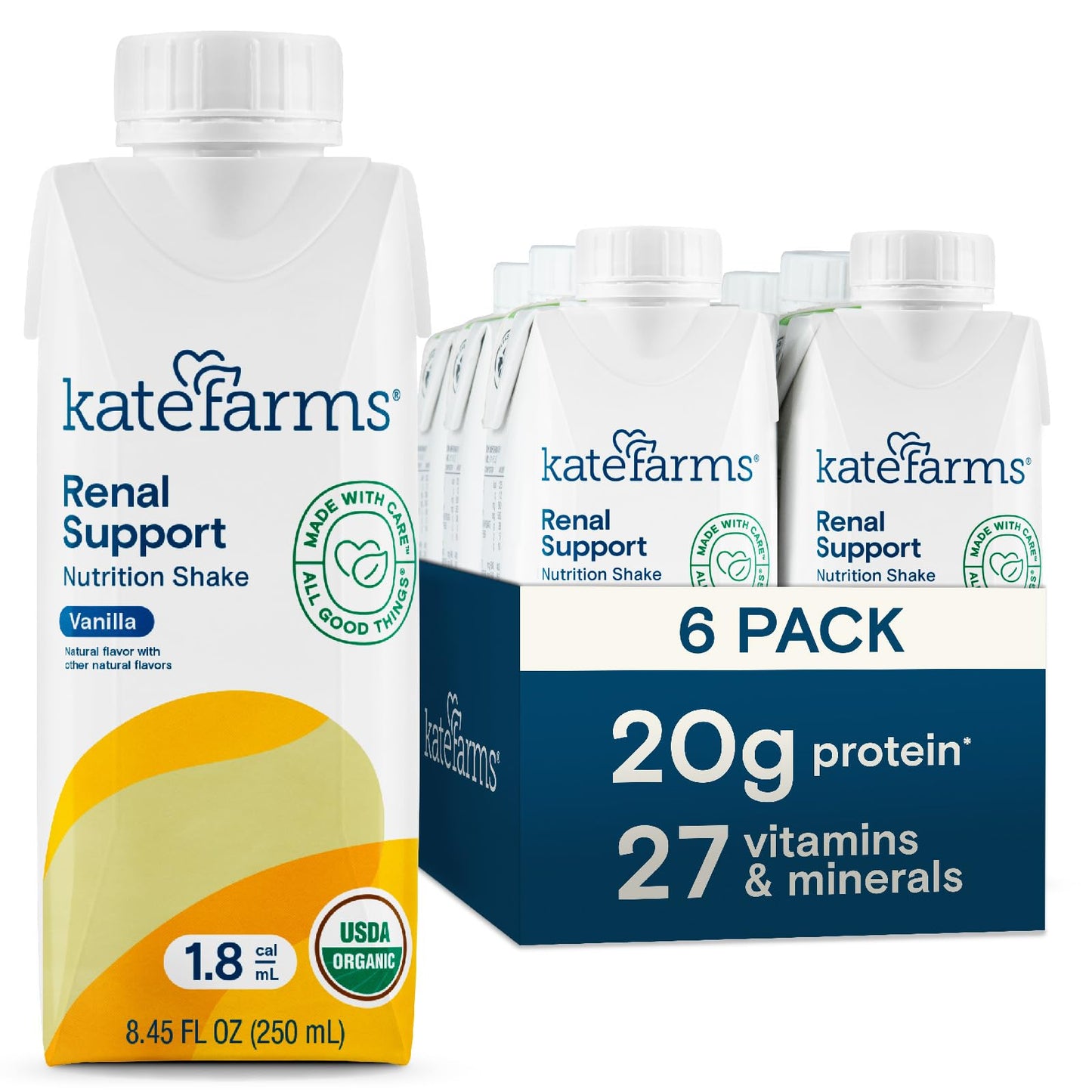 KATE FARMS Organic Plant Based 1.8 Renal Support Shake, Vanilla, 20g Protein, 27 Vitamins and Minerals, Specialized Dialysis Nut