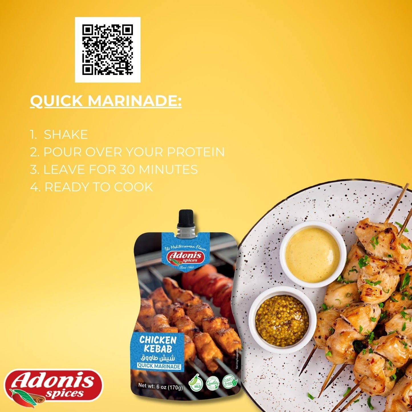 Adonis - Chicken Kebab Quick Marinade, 6 Oz (170G), Ready To Use Liquid Seasoning Marinade