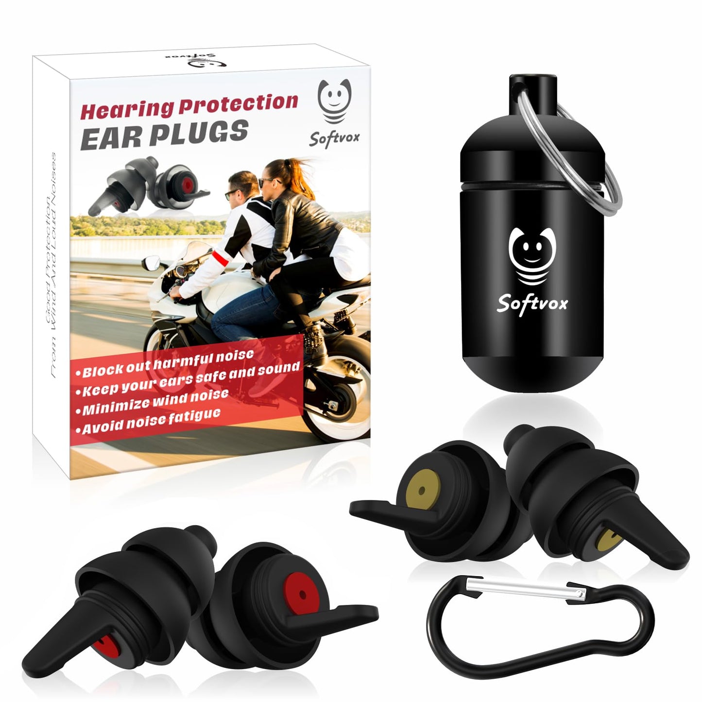 Softvox Motorcycle Ear Plugs[2 Pairs], Wind Noise Reduction Audible Filter Hearing Protection, 100X Reusable Earplugs For Riding