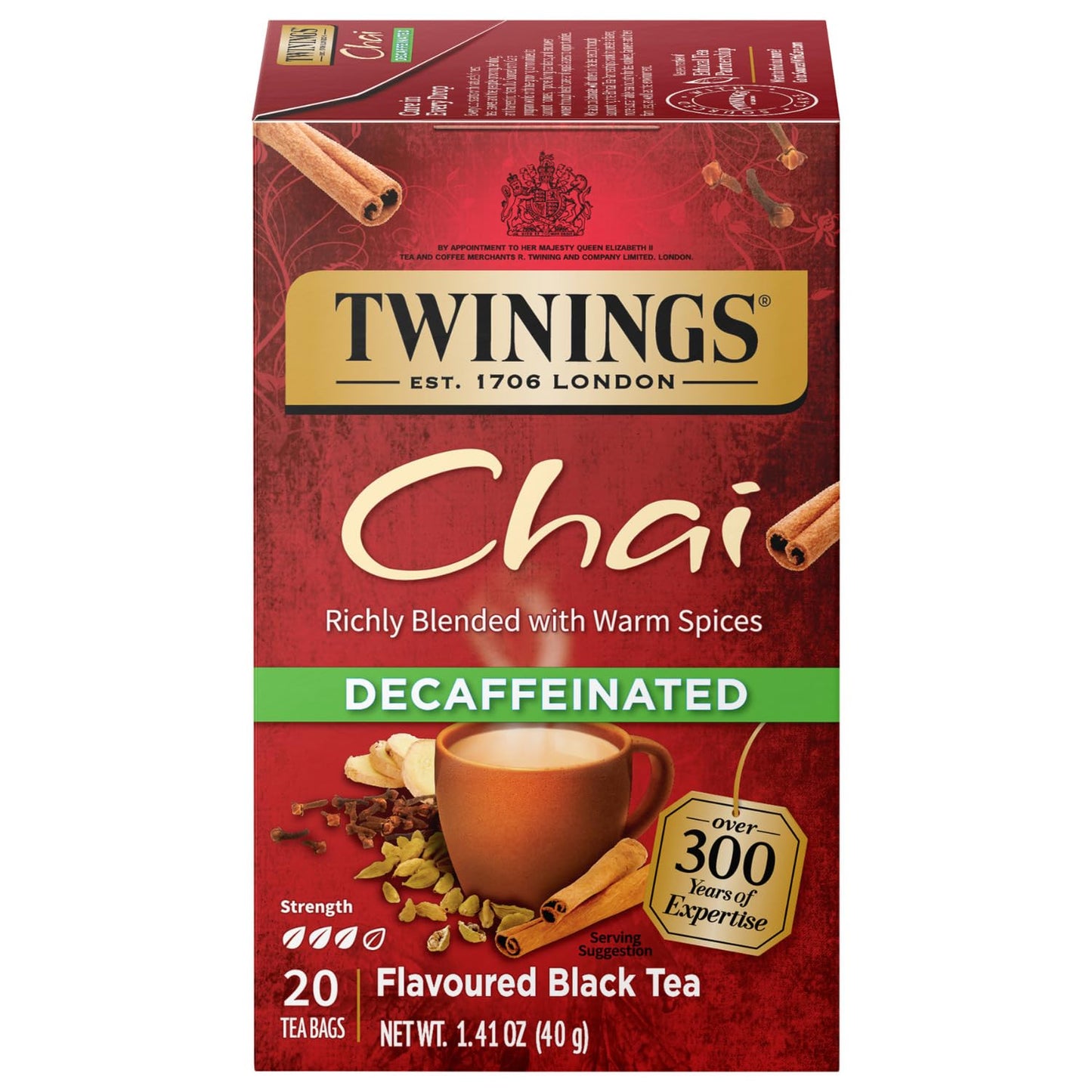 Twinings Decaffeinated Chai Tea Blend with Cinnamon, Ginger & Cloves - 20 Count, Model TWI-060