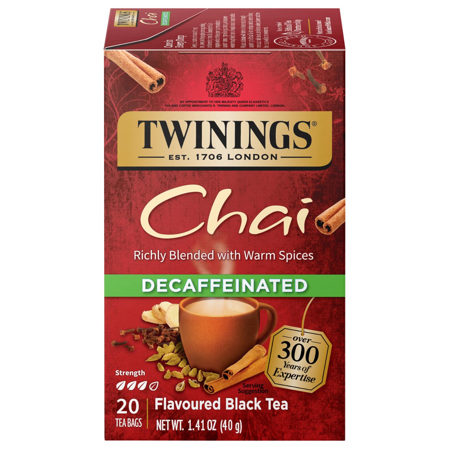 Twinings Decaffeinated Chai Tea Blend with Cinnamon, Ginger & Cloves - 20 Count, Model TWI-060