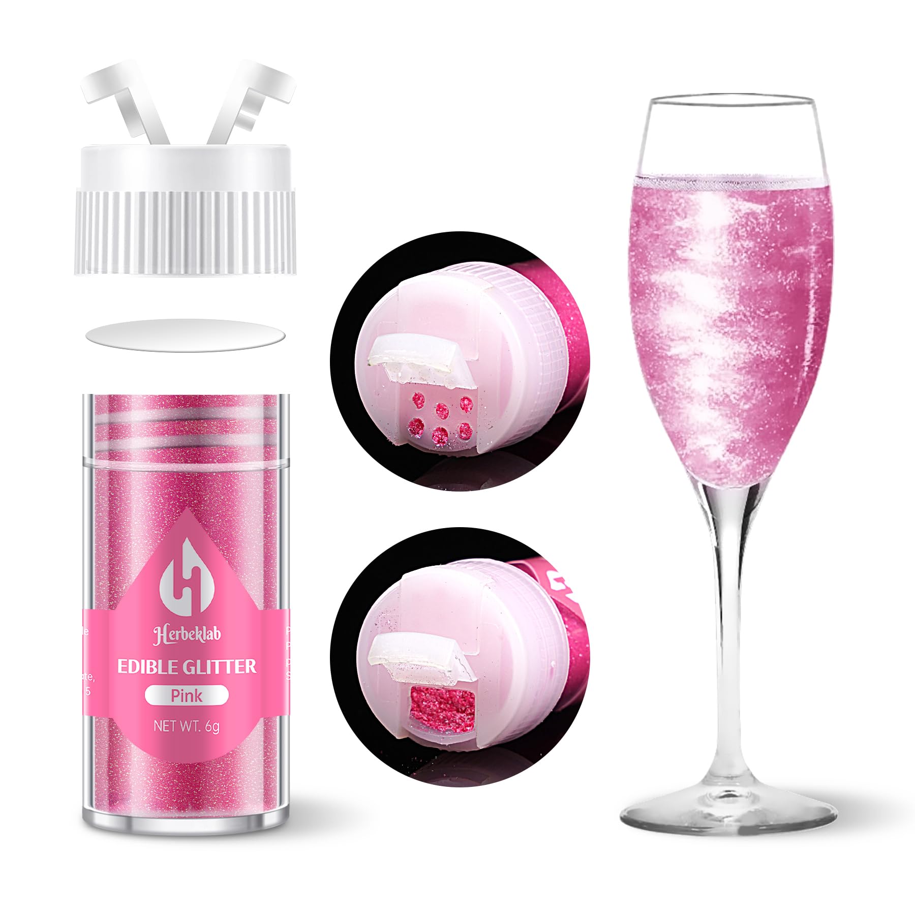 Pink Edible Glitter for Cocktails - 6g Pink Luster Dust Edible Drink Glitter Food Grade Metallic Shimmer Powder Cake Sprinkles f