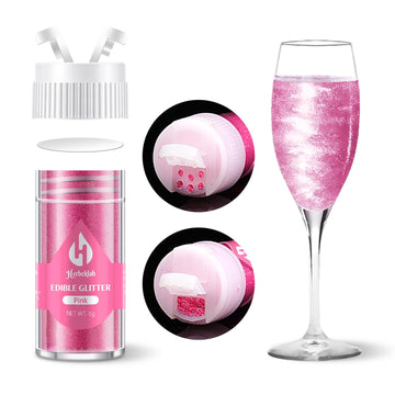 Pink Edible Glitter for Cocktails - 6g Pink Luster Dust Edible Drink Glitter Food Grade Metallic Shimmer Powder Cake Sprinkles f