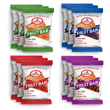 Betty Lou s Fruit Bars Variety Pack, Gluten Free Snacks for Adults and Kids, 4 Flavors of Vegan Breakfast & Cereal Bars, Apple 