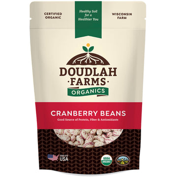 Organic Dried Cranberry Beans 1Lb Bulk By Doudlah Farms - Farmed From Regenerative Soil | Tested Clean Certified | Vegan, Non-Gm