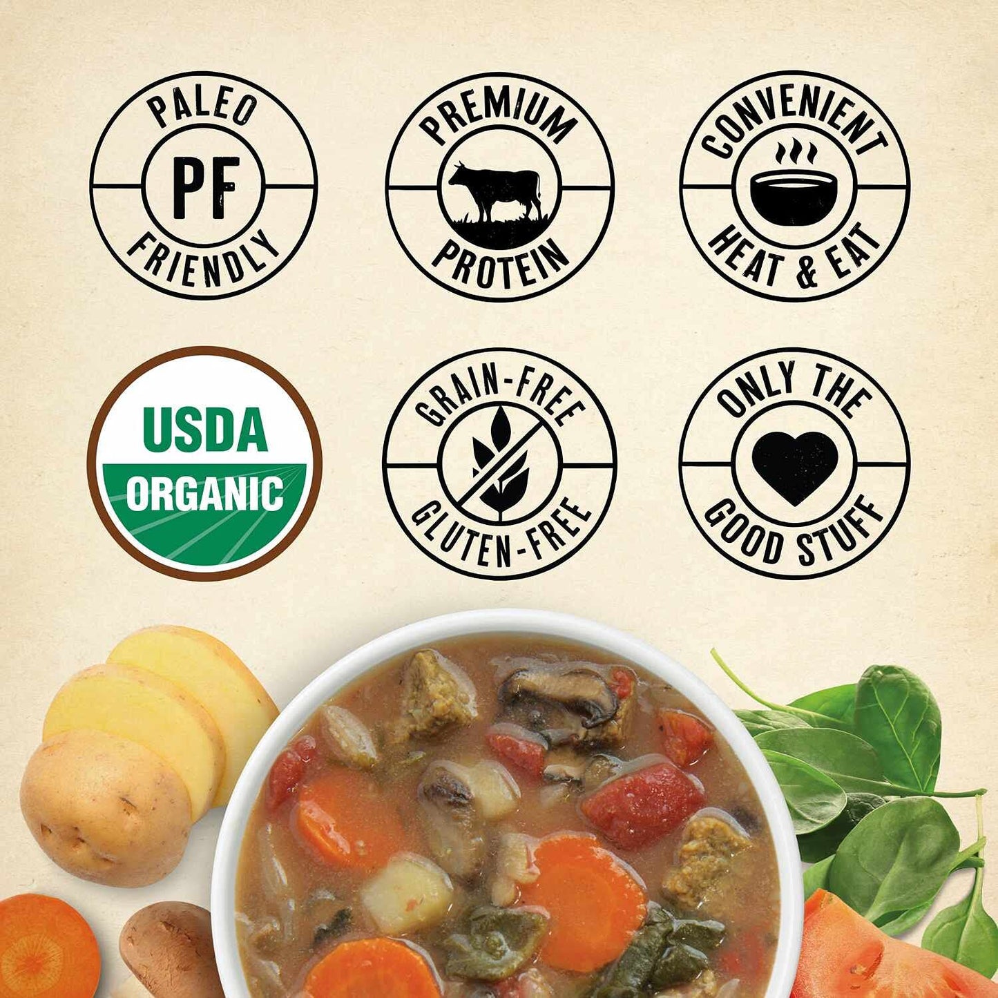 True Primal Hearty Beef Organic Soup 8-Pack, Ready To Eat, Gluten Free, Paleo, Grass-Fed Beef, Whole30, Keto