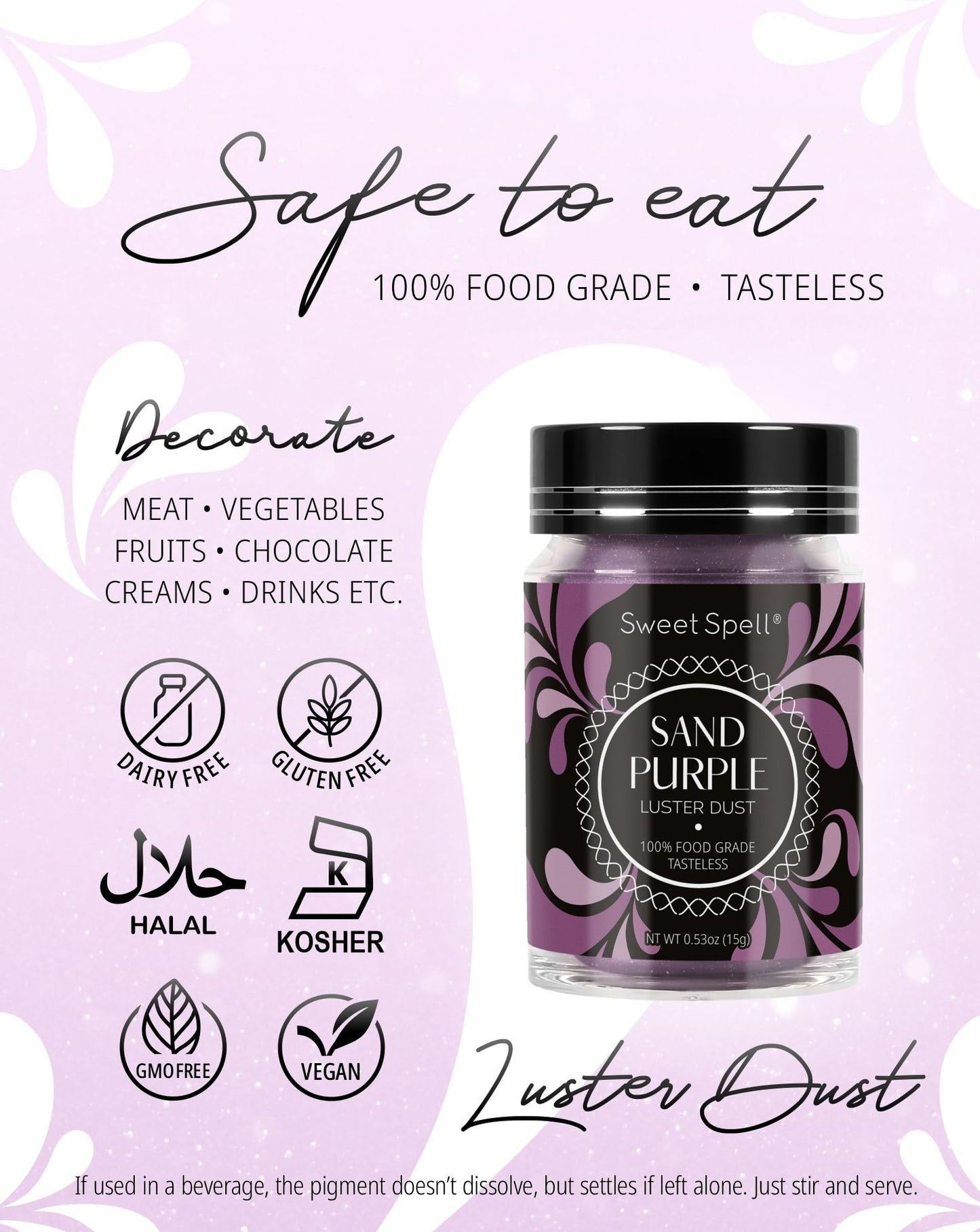 Sweet Spell Luster Dust Edible Glitter (15g) - Shimmer Pearl Dust Powder for Decorating Cakes, Chocolate, Drinks, Cocktails - 10