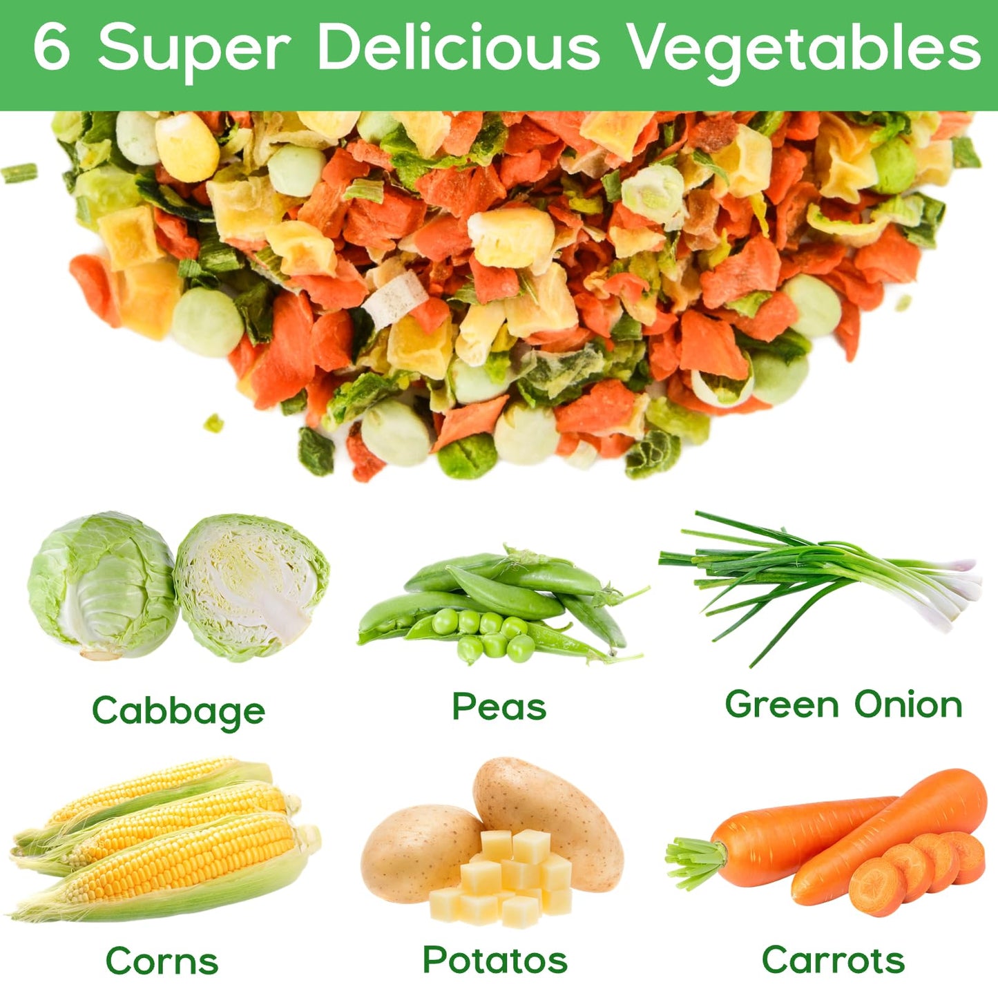 Freeze Dried Mixed Dehydrated Vegetables - 10.58Oz Natural Ramen Toppings Vegetable Flakes, No Gluten& No Allergen, Dry Veggie F