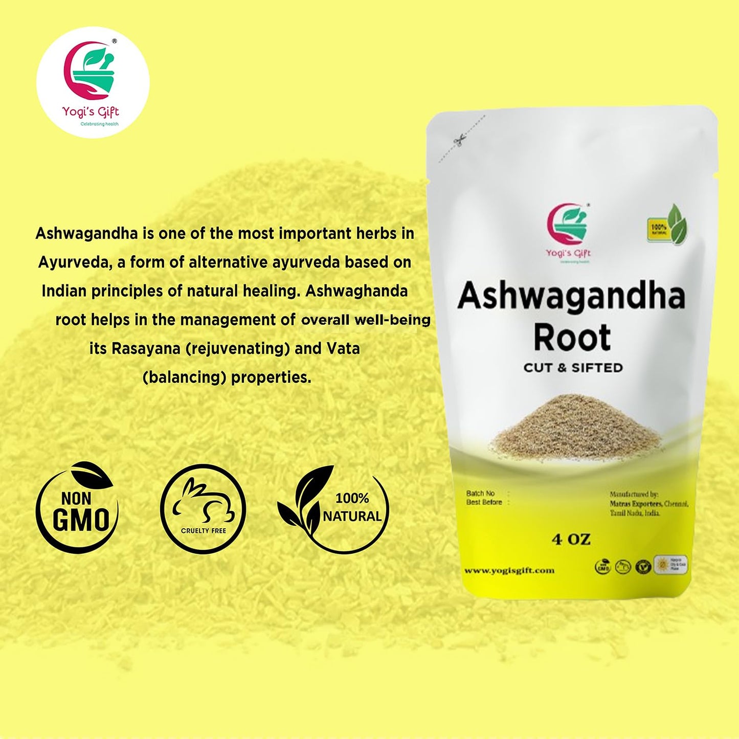 Ashwagandha Root 4 Oz | Dried Ashwagandha Herb | 100% Naturally Dried | Withania Somnifera | Best Particle Size For Making Tea |