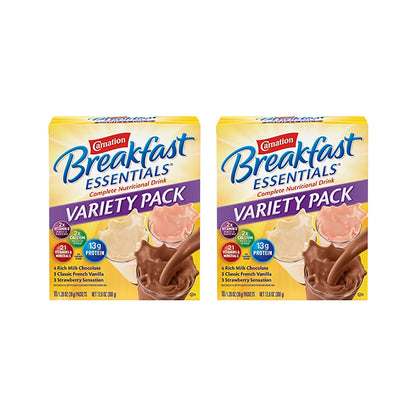 Carnation Breakfast Essentials Powder Drink Mix Variety Pack, Complete Nutritional Drink, 10 Count Box of 1.26 oz Packets (Pack 