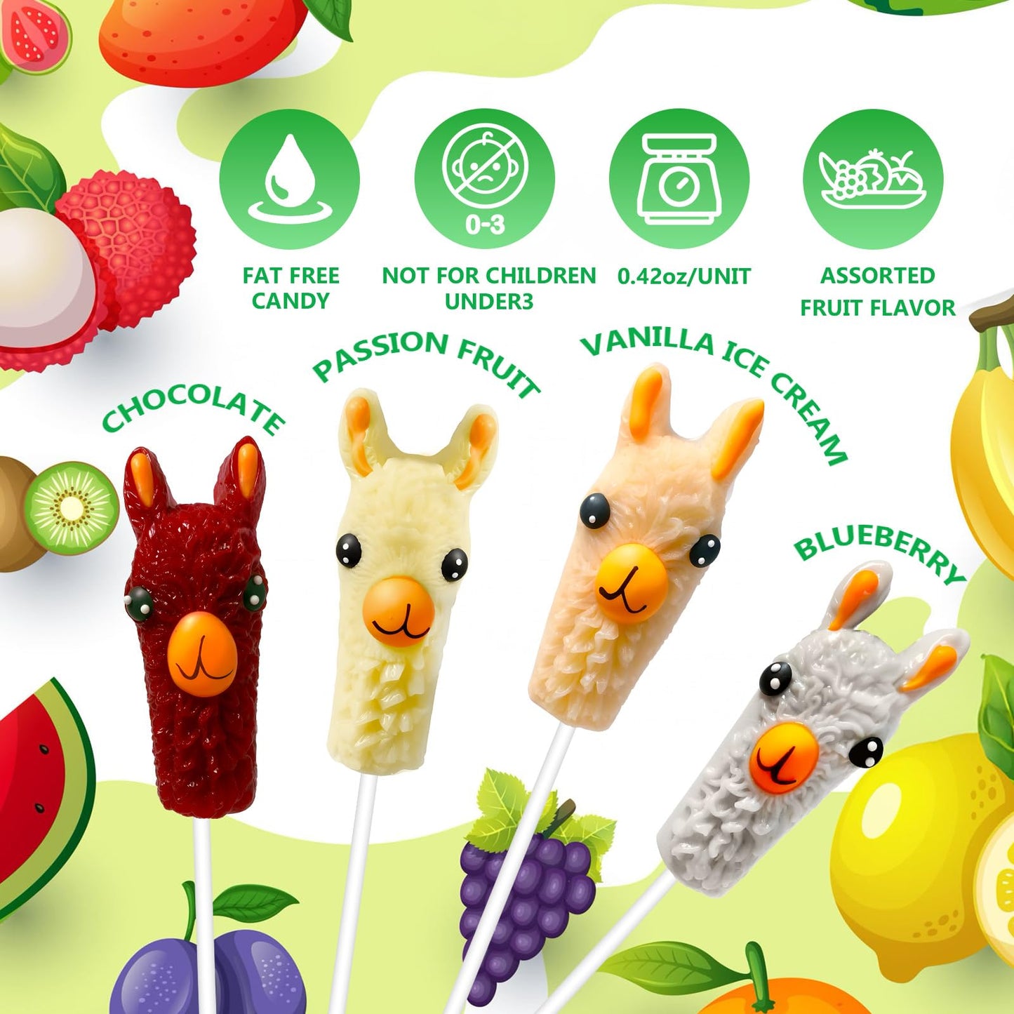 32 Pack Alpaca Lollipops Candy Suckers - Farm Animal Themed Party Occasions, Llama Candy Lollipops Individually Wrapped Bulk, A