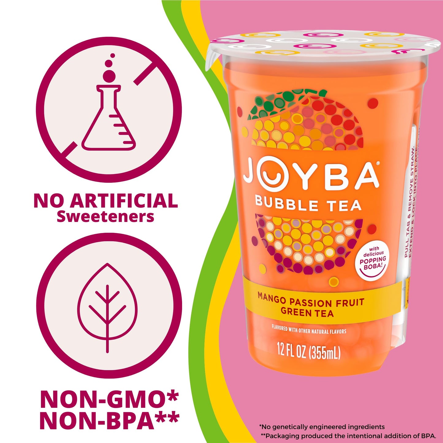 Joyba Bubble Tea Mango Passion Fruit Green Tea, 6 Pack, 12 Fl. Oz. Cups