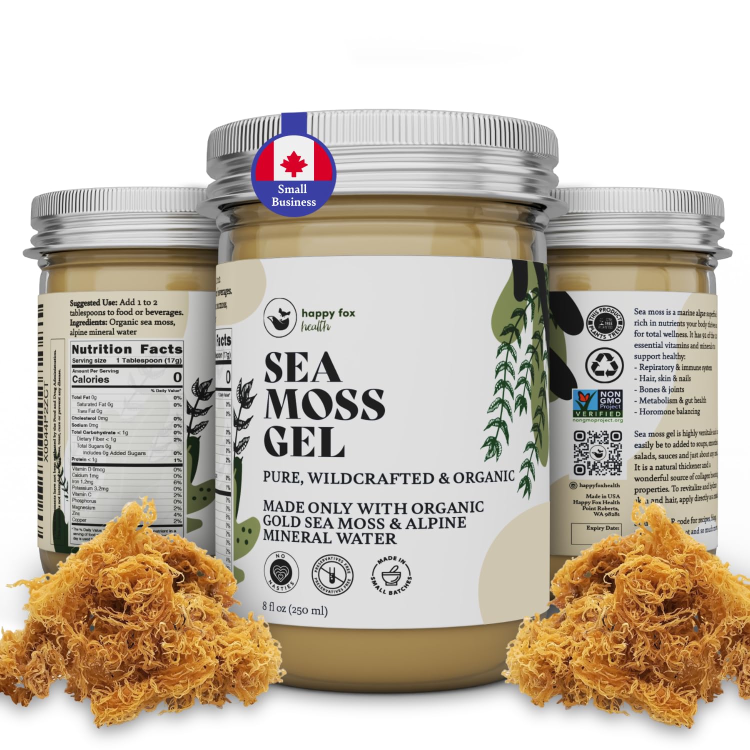 HAPPY FOX Organic Sea Moss Gel, Pure Wildcrafted, Small Batch, 8 Fl Oz
