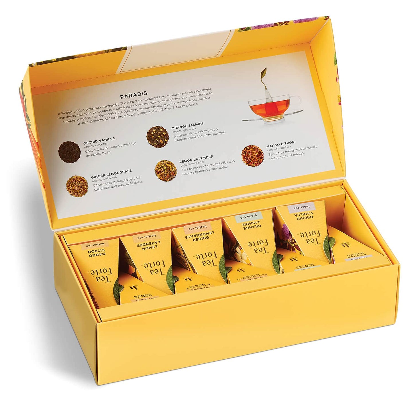 Tea Forte Organic Herb and Fruit Tea Sampler Gift Set, 10 Handcrafted Pyramid Infusers, Petite Presentation Box