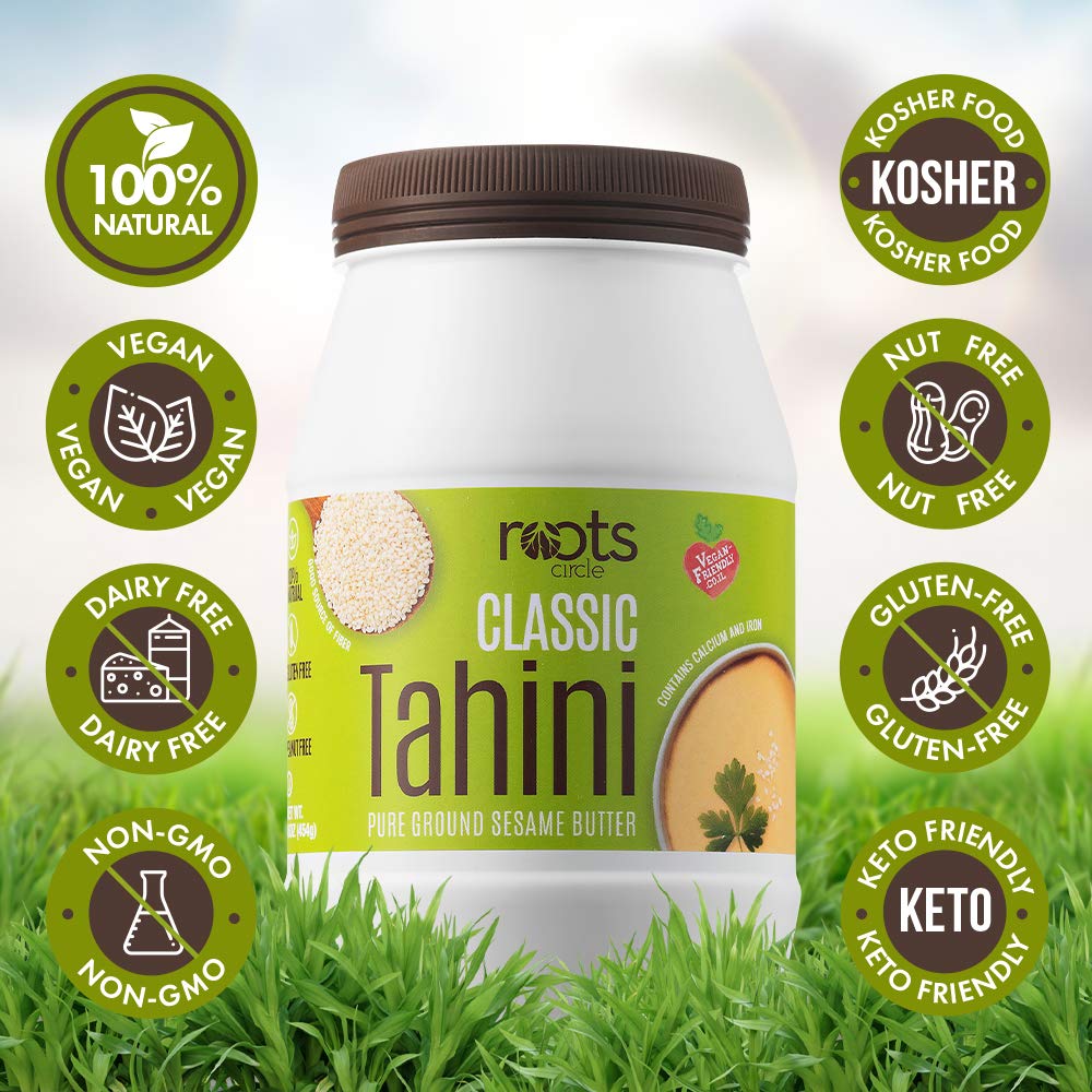 Roots Circle All-Natural Sesame Tahini Paste | 100% Pure Rich & Creamy Ground Sesame Seed Paste For Hummus, Tahini Sauce, Dressi