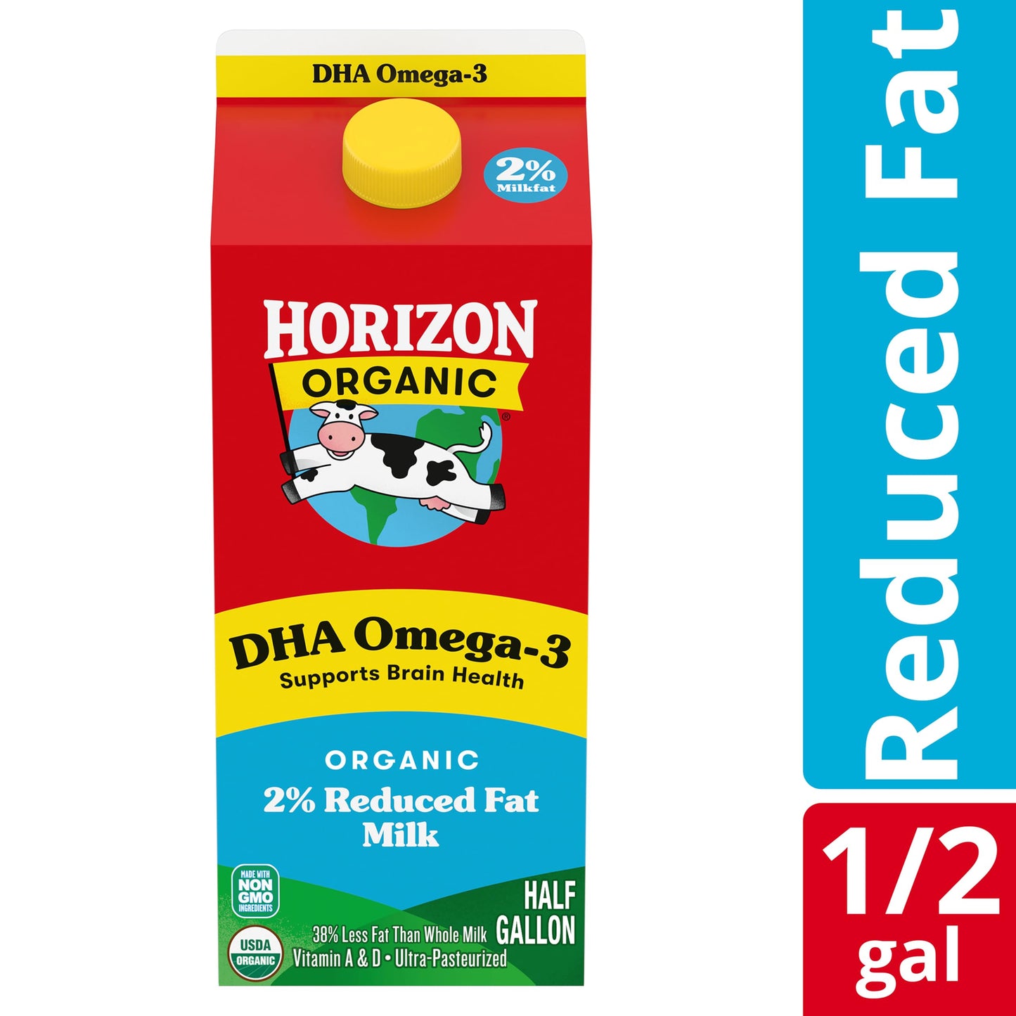 Horizon Organic DHA Omega-3 Milk, DHA 2 Percent Milk, 64 fl oz Half Gallon Carton