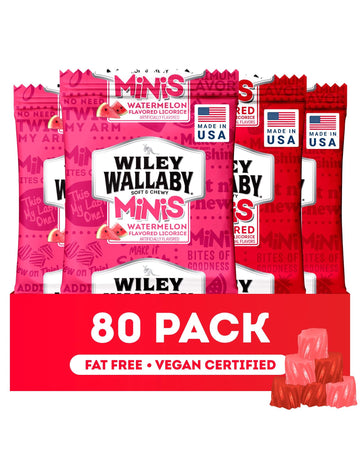Wiley Wallaby Mini Licorice Bites 0.5 Ounce Classic Gourmet Soft & Chewy Australian Classic Red and Watermelon Licorice Candy Ba