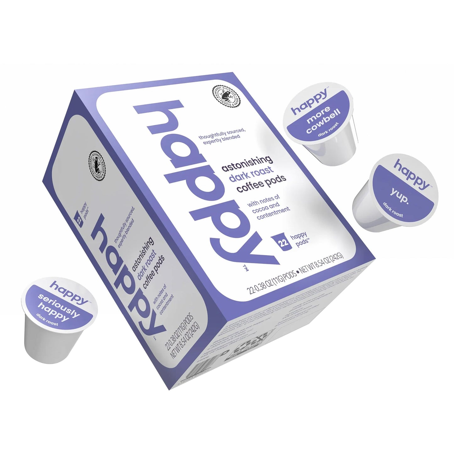 We Are Happy Dark Roast Coffee Pods, 22 Count, Cocoa Notes, Compatible with K-Cup Brewers, Rainforest Alliance Certified