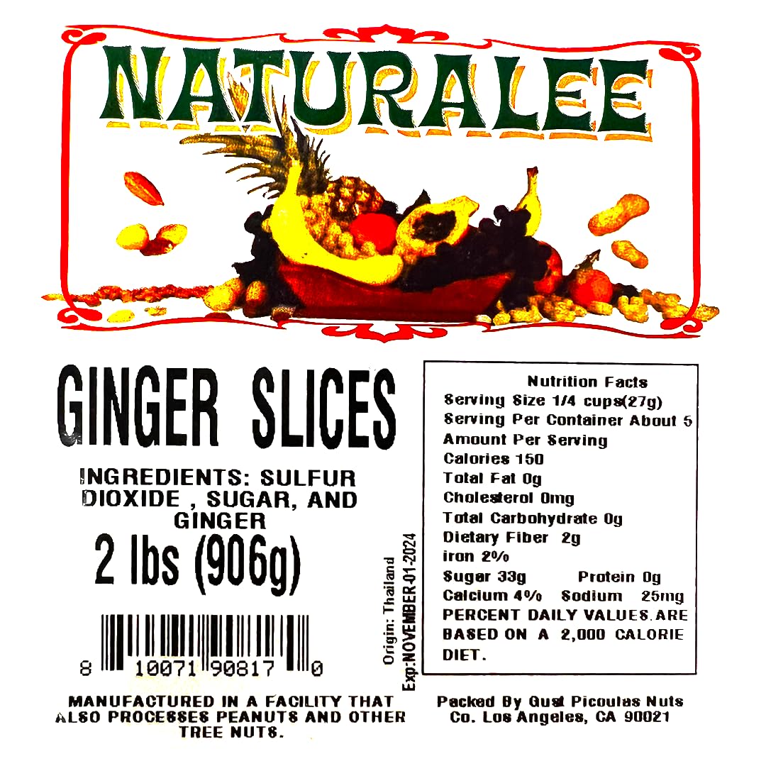 Naturalee Dried & Crystallized Ginger Slices 2 Lb - Healthy Snack - Packed With Vitamin C