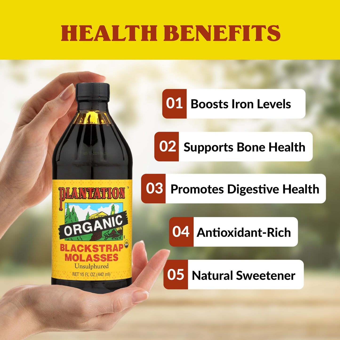 Plantation Blackstrap Molasses, Organic, 15 oz (Pack of 2)
