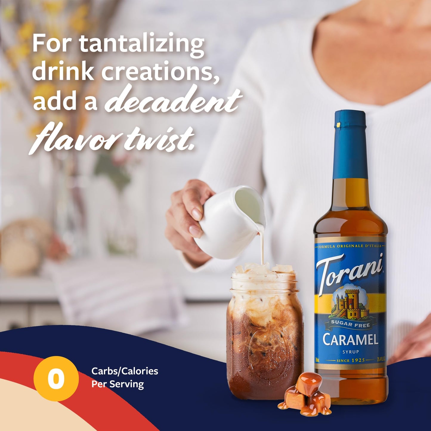 Torani Sugar Free Coffee Syrup, Caramel Syrup For Drinks, Zero Calorie, Pump Included, 25.4 Fl Oz