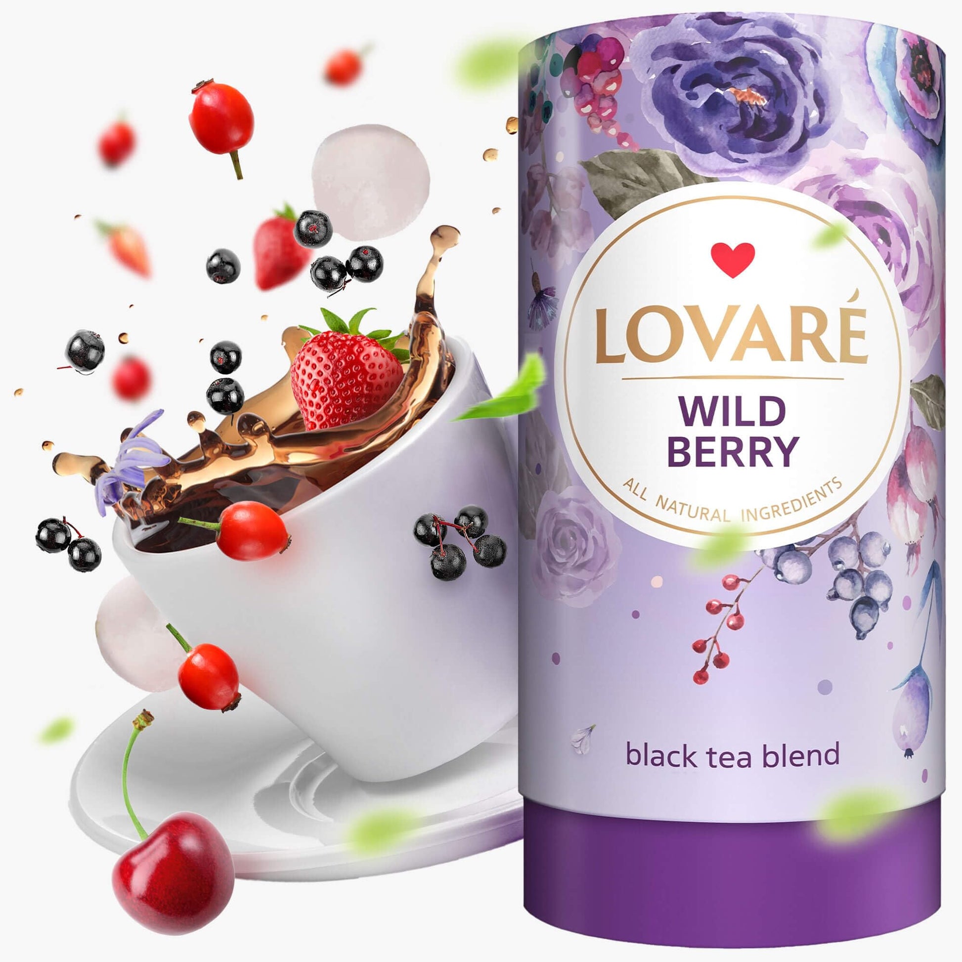LOVARE Wild Berry Loose Leaf Tea 80 g - Made in Ukraine - Black Tea, Cherry, Roses, Hawthorn Berries, Elderberry, Black Currant 