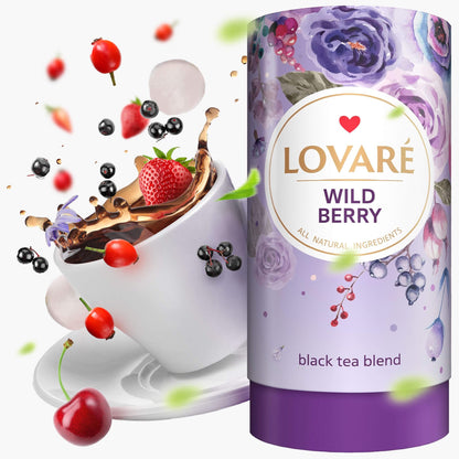 LOVARE Wild Berry Loose Leaf Tea 80 g - Made in Ukraine - Black Tea, Cherry, Roses, Hawthorn Berries, Elderberry, Black Currant 