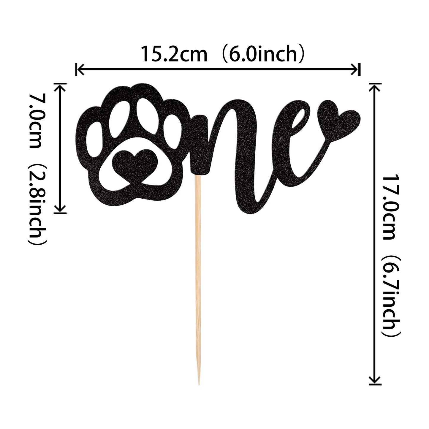 1 Pcs One Cake Topper Black Glitter First Birthday Dog Paw Cake Pick For Puppy Dog Let'S Pawty Theme Baby Shower Kids Boys Girls