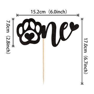 1 Pcs One Cake Topper Black Glitter First Birthday Dog Paw Cake Pick For Puppy Dog Let'S Pawty Theme Baby Shower Kids Boys Girls