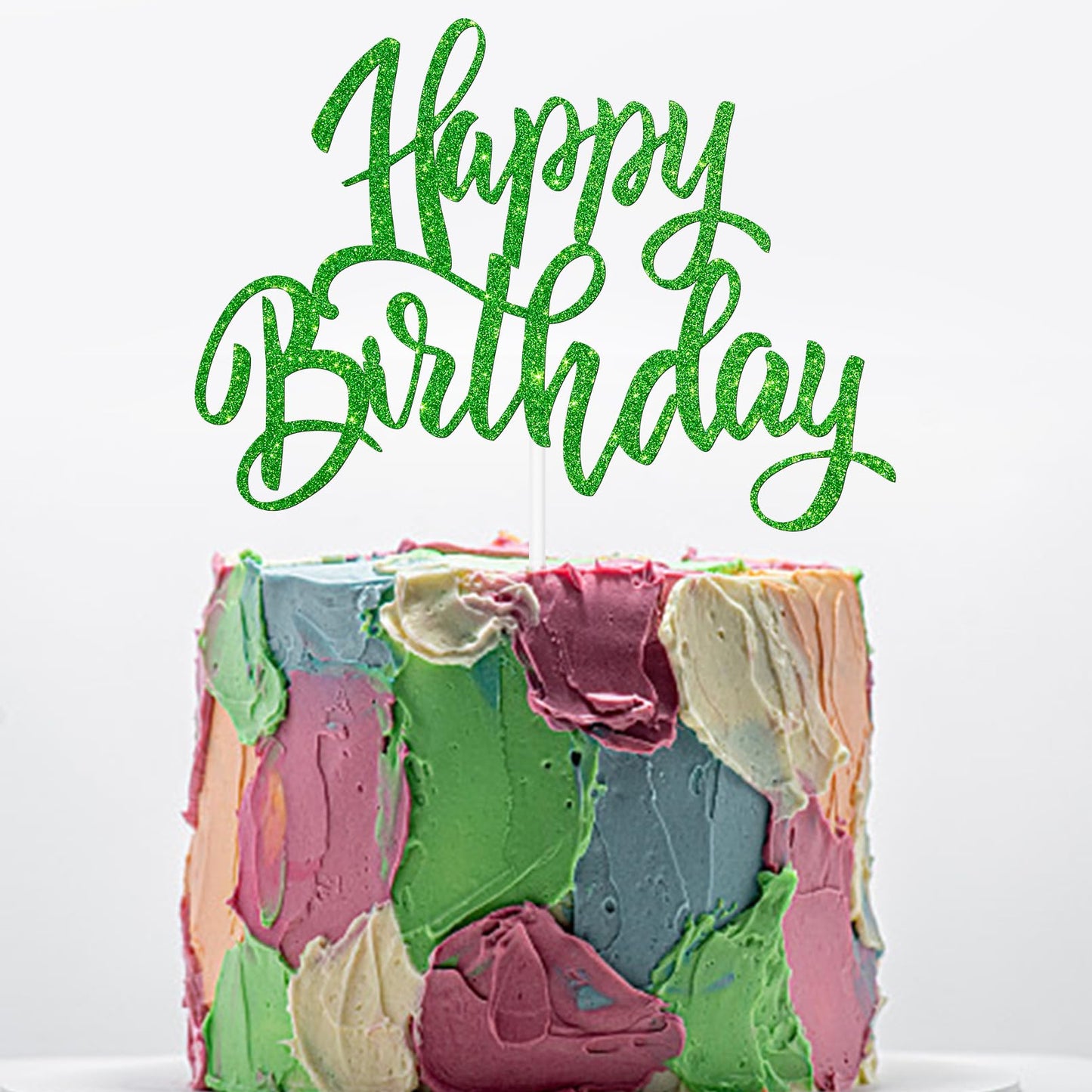 Notbadsys Happy Birthday Cake Topper, Gold Glitter Letters, Flashing Cardboard, Green, Model S1-1-(????)