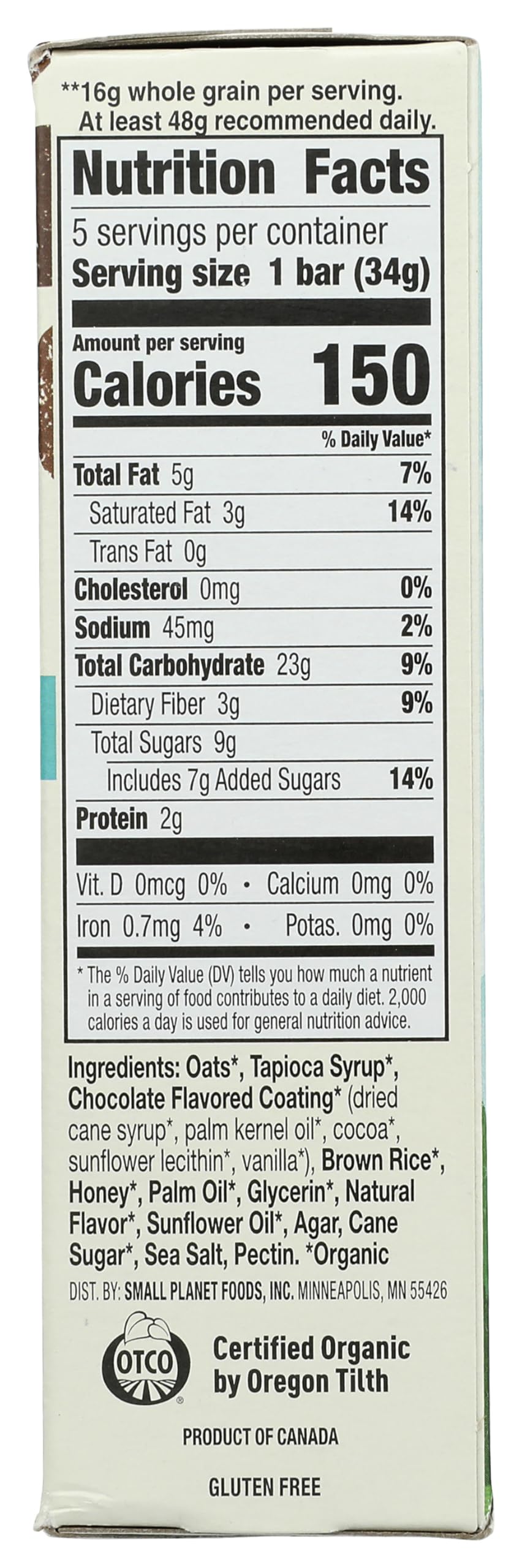 Cascadian Farm, Bar Peanut Free Facility Chocolate Drizzle Organic 5 Count, 6 Ounce