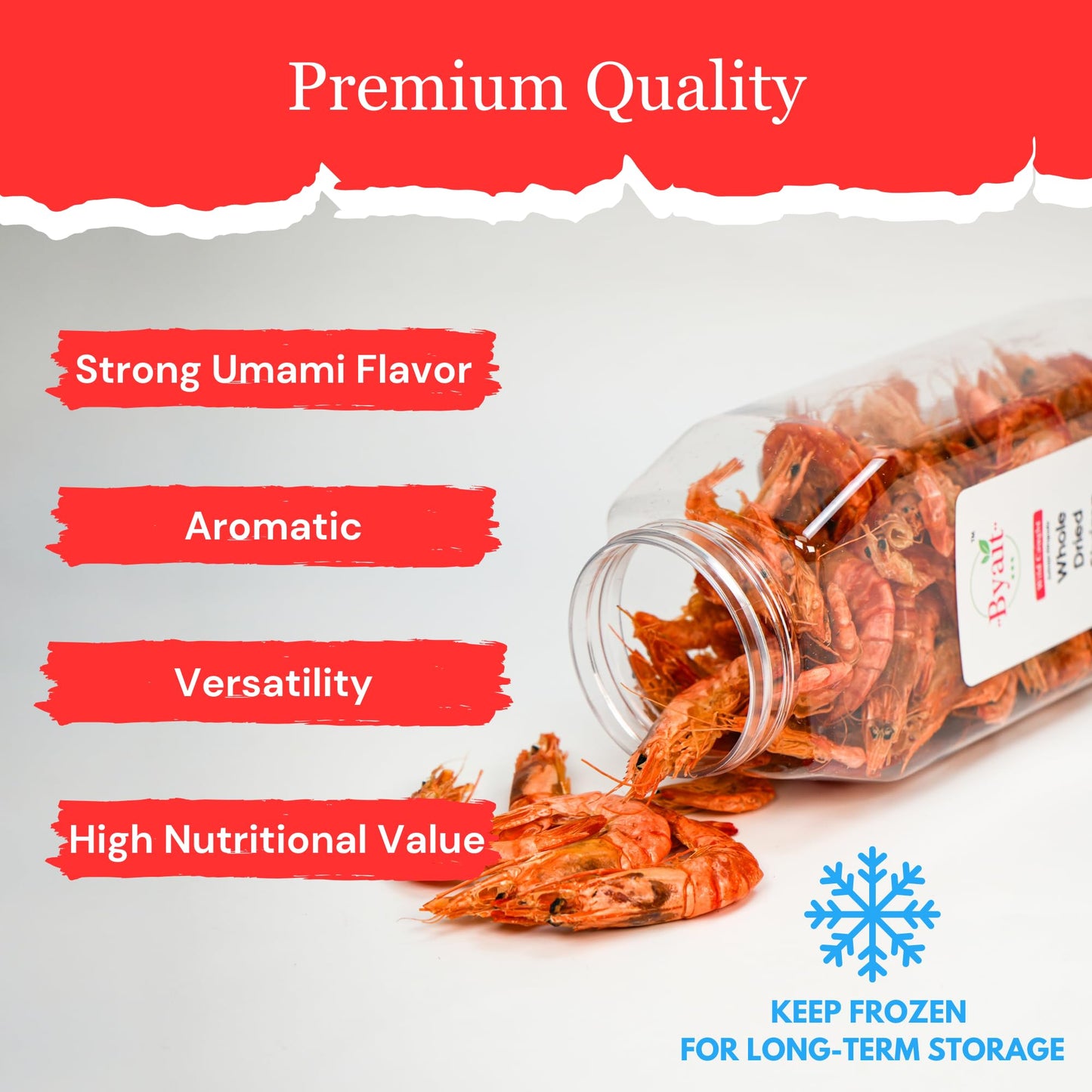 Byait Whole Dried Shrimp 5 Oz, Approx. 95 Pieces, Jumbo Dehydrated & Wild-Caught Shrimp For Snacks, Salads, Soups, Cooking & Ram