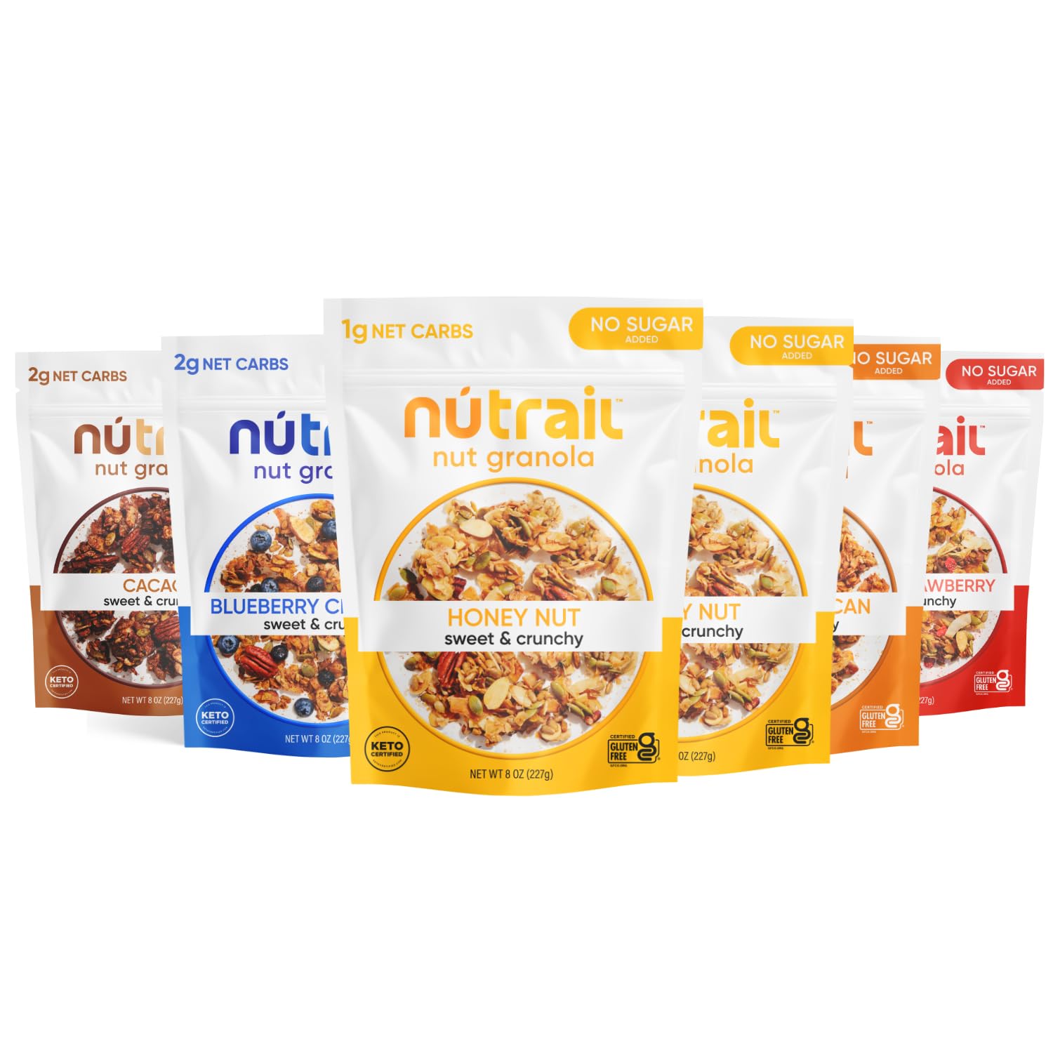 Nutrail Nut Granola, Variety Pack, No Sugar Added, Gluten Free, Grain Free, Keto, Low Carb, Healthy Breakfast Cereal 8 Oz. 6 Cou