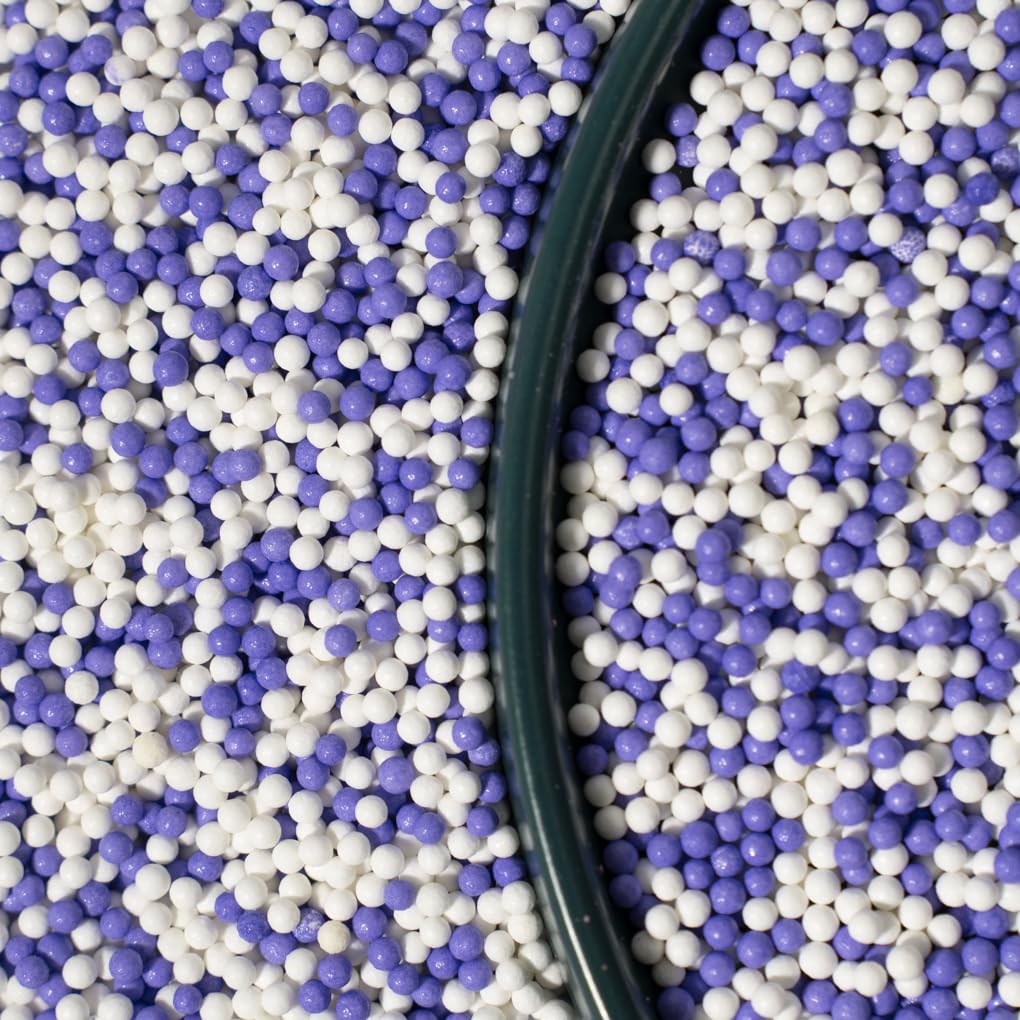 NIPEOR Edible Pearl Sprinkles for Cake Decorations, 130g, 2mm White Purple Sugar Pearls for Baking, Ice Cream, Cookies, Cupcake Toppers