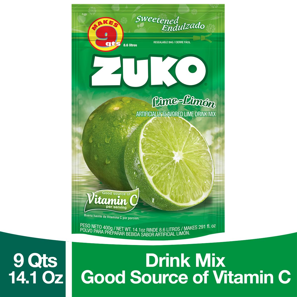 Zuko Lime Instant Powder Drink Family Pack  14.1 oz  Pack of 6