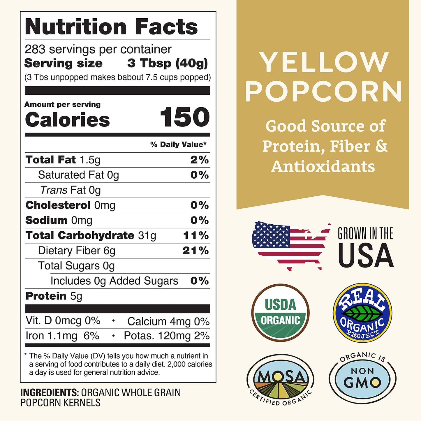 Doudlah Farms Organic Yellow Popcorn Kernels, Gluten-Free, Non-GMO, 25lb Bulk, Pesticide-Free, Chemical-Free