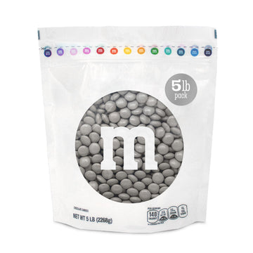 M&MS WORLD Silver Milk Chocolate Candy Bulk - 5lbs Resealable Pack for Party Favors, Candy Bars, Weddings, Graduations, Birthday