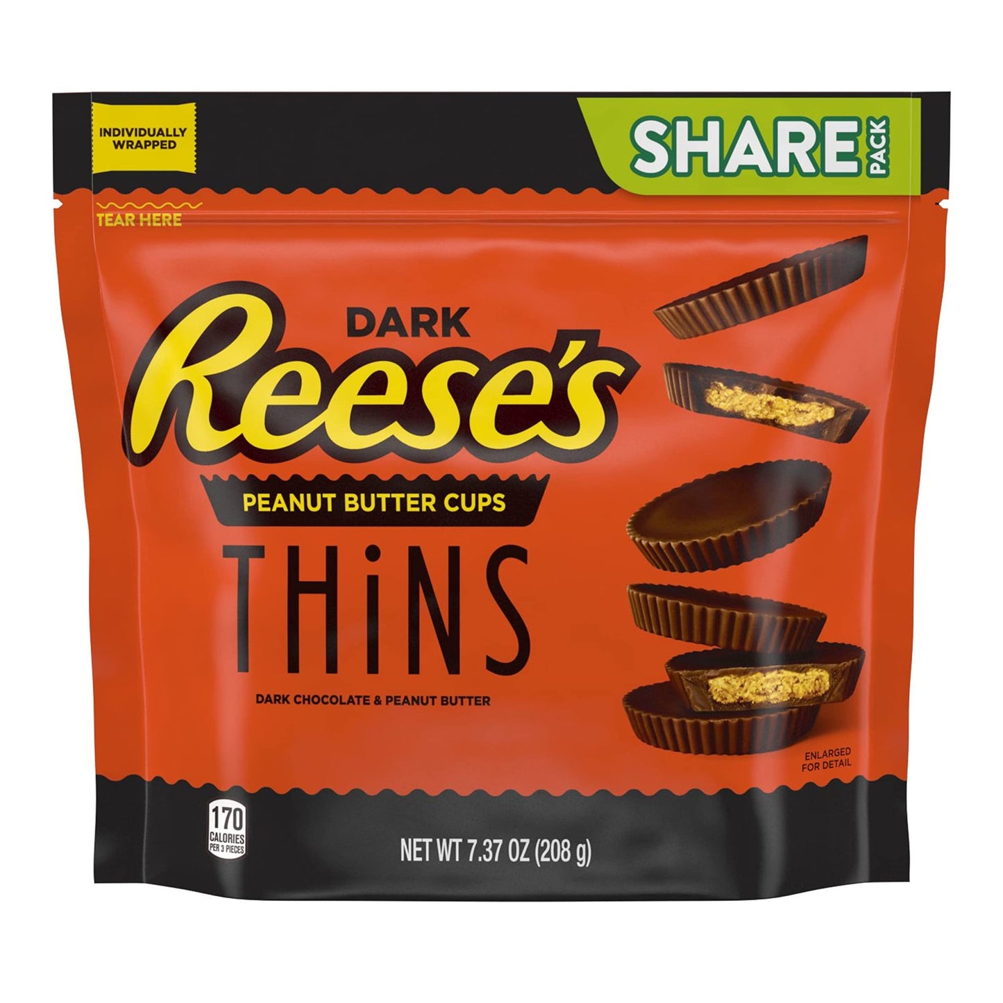 REESES THiNS Dark Chocolate Peanut Butter Cups, Candy Share Pack, 7.37 oz