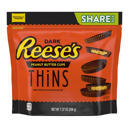REESES THiNS Dark Chocolate Peanut Butter Cups, Candy Share Pack, 7.37 oz
