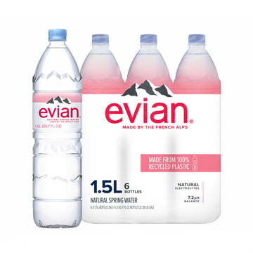 Evian Natural Spring Water, 1.5 L Bottles, 6 Pack