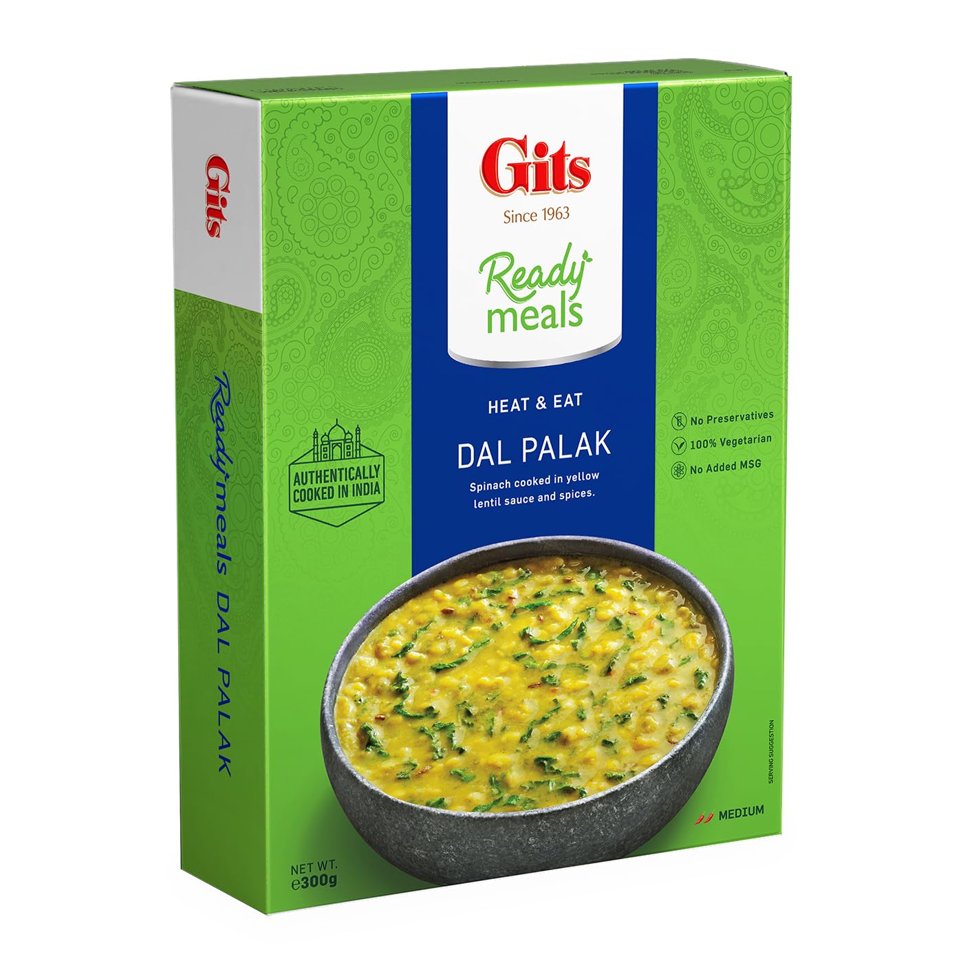 Gits Ready To Eat Dal Palak, Pure Veg Heat And Eat Indian Meal, Microwaveable, 300G