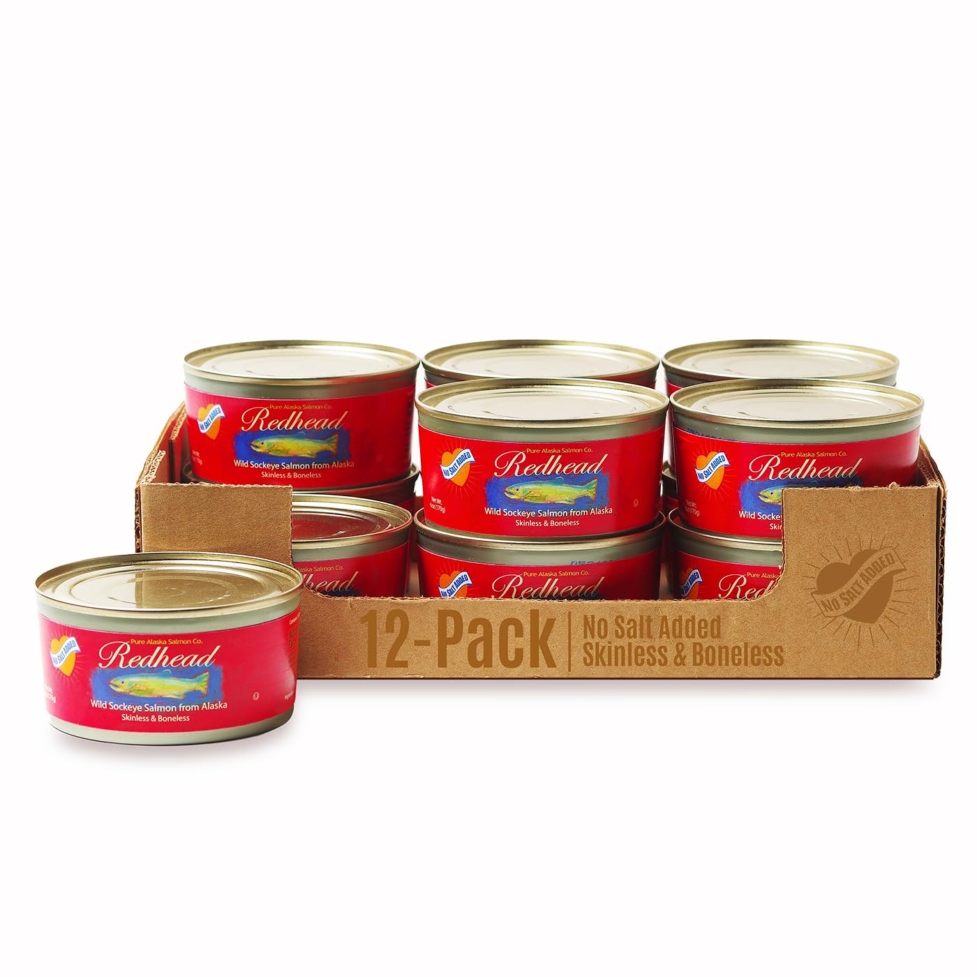 NO SALT ADDED, SKINLESS & BONELESS, Redhead Wild Alaska Sockeye Salmon, Wild-Caught, Gluten Free, Non-GMO, Kosher, Sustainable, 