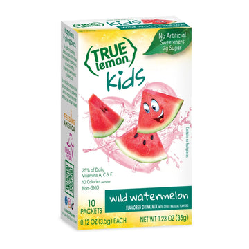True Lemon Kids Wild Watermelon (10 Packets) - Hydration For Kids - No Preservatives, No Artificial Flavors & Sweeteners - Low Sugar Water Flavoring - Juice Powdered Drink Mix